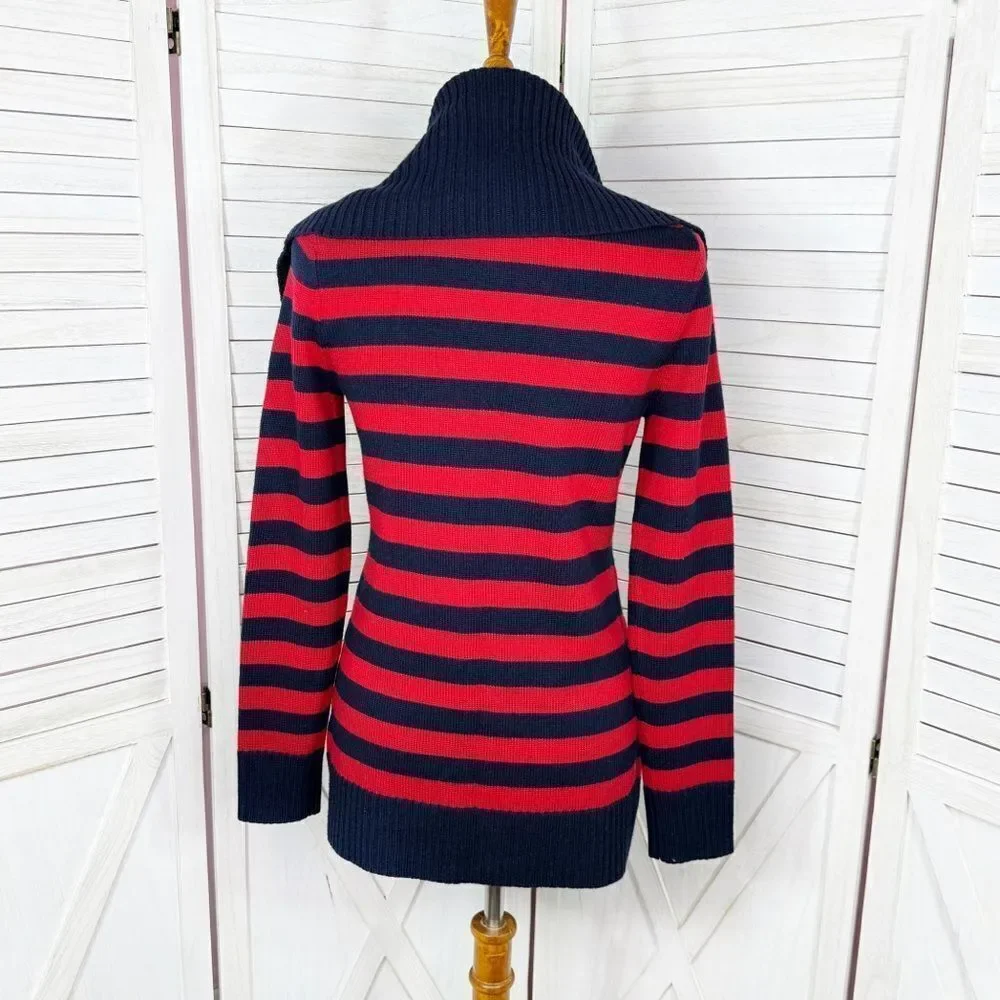 Banana Republic Striped Shawl Collar Button Up Cardigan Sweater Red Blue‎ Small